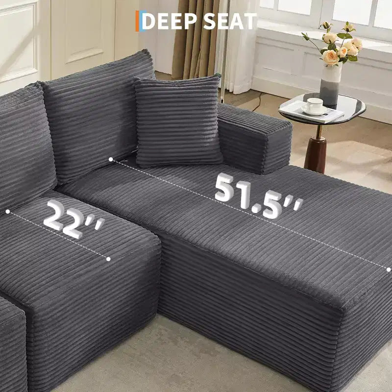 108 modernes Sofa, 3-Sitzer-Sofa in L-Form mit Polsterbezug und Kissen, Sofa mit tiefer Sitzfläche, keine Montage erforderlich