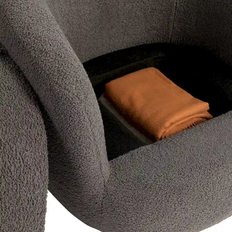 Fauteuil tonneau pivotant rembourré avec rangement, chaise d’appoint moderne pour salon, chambre, bureau ou coin lecture