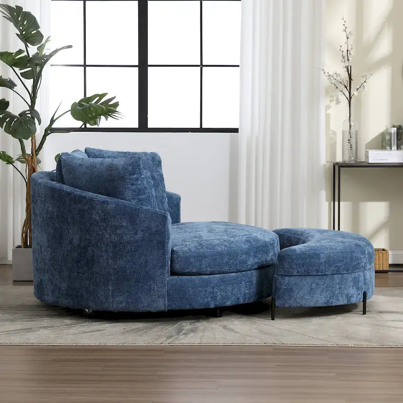 Fauteuil tonneau moderne rond avec 5 coussins et pouf en option