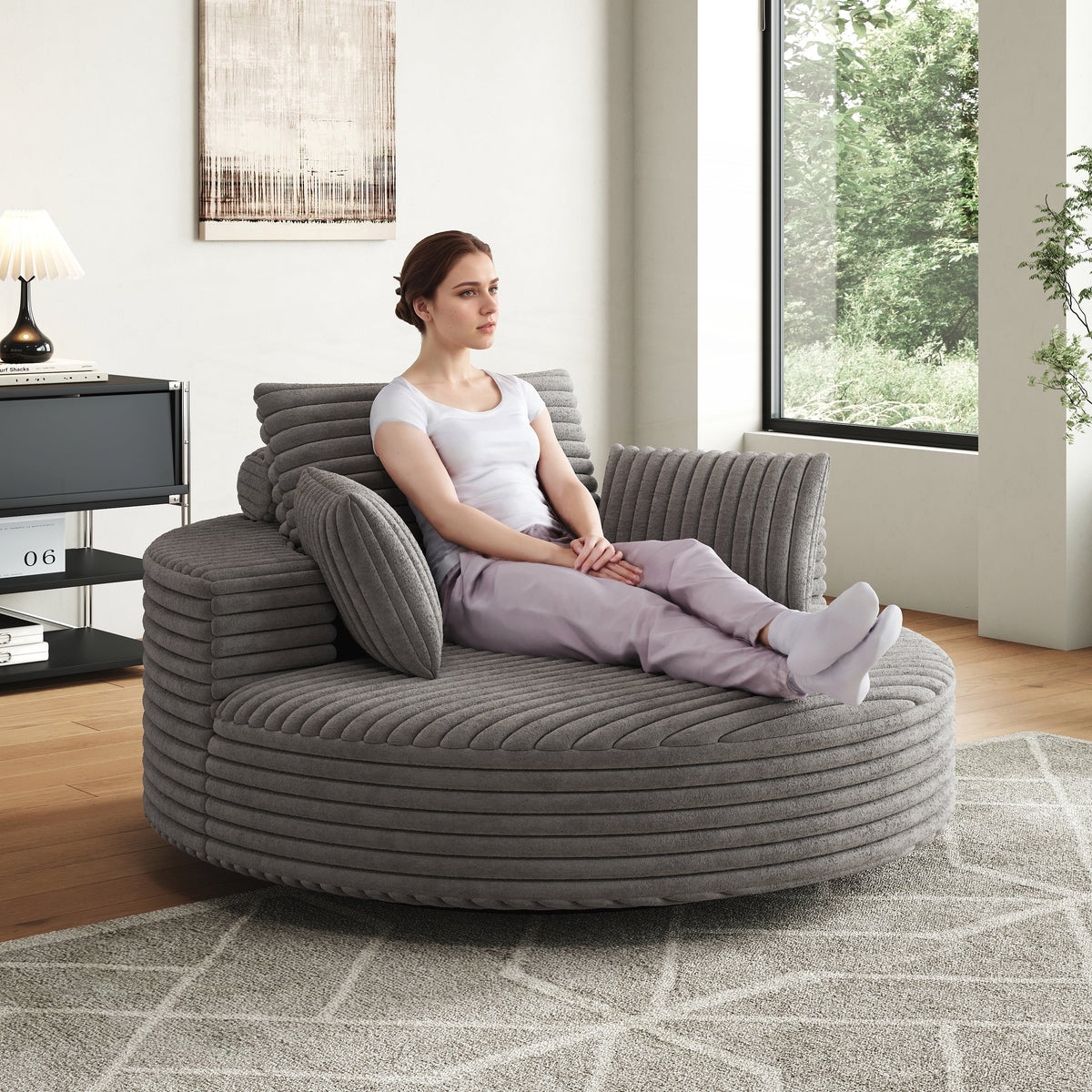 Fauteuil pivotant individuel en mousse et chenille côtelée