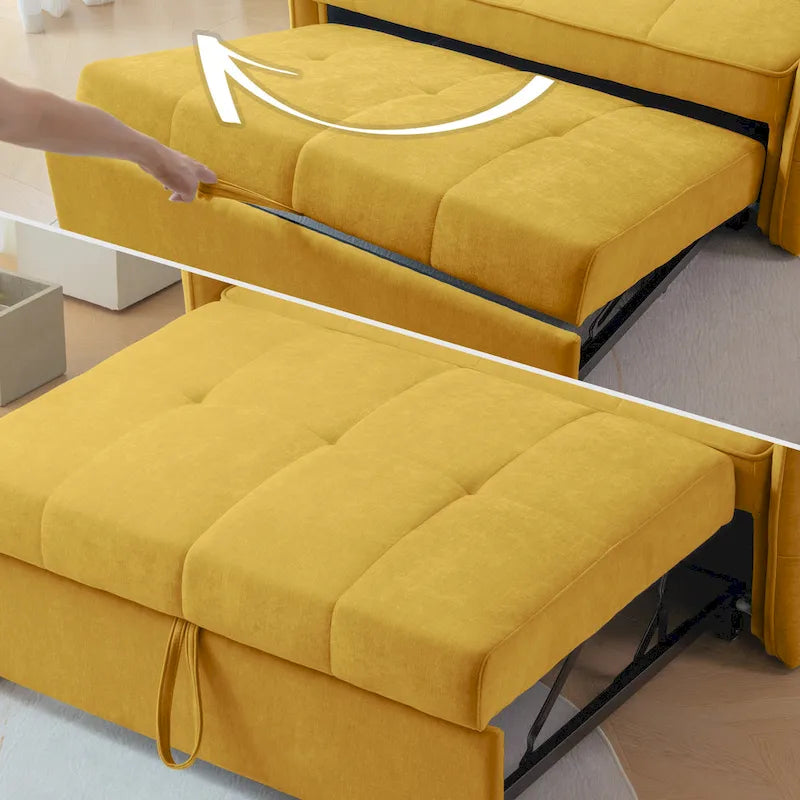 Canapé-lit escamotable en tissu chenille jaune - 39.00 x 53.50 x 31.50