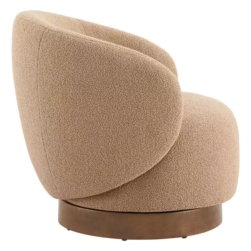 Fauteuil tonneau pivotant rembourré d’appoint Spruce&Spring avec base en bois