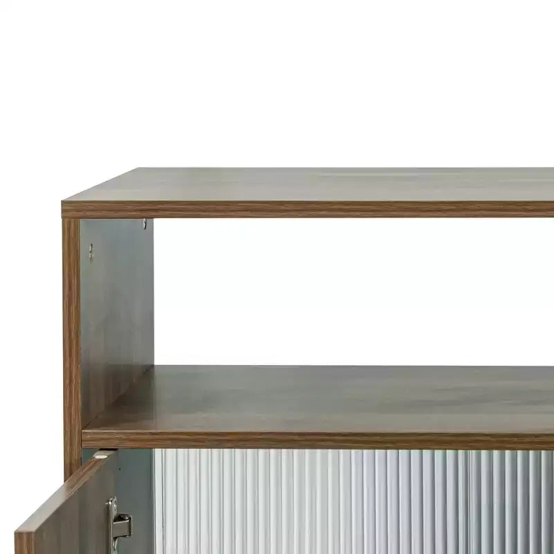Buffet moderne GDFStudio Hikaru avec portes coulissantes en verre et tiroirs