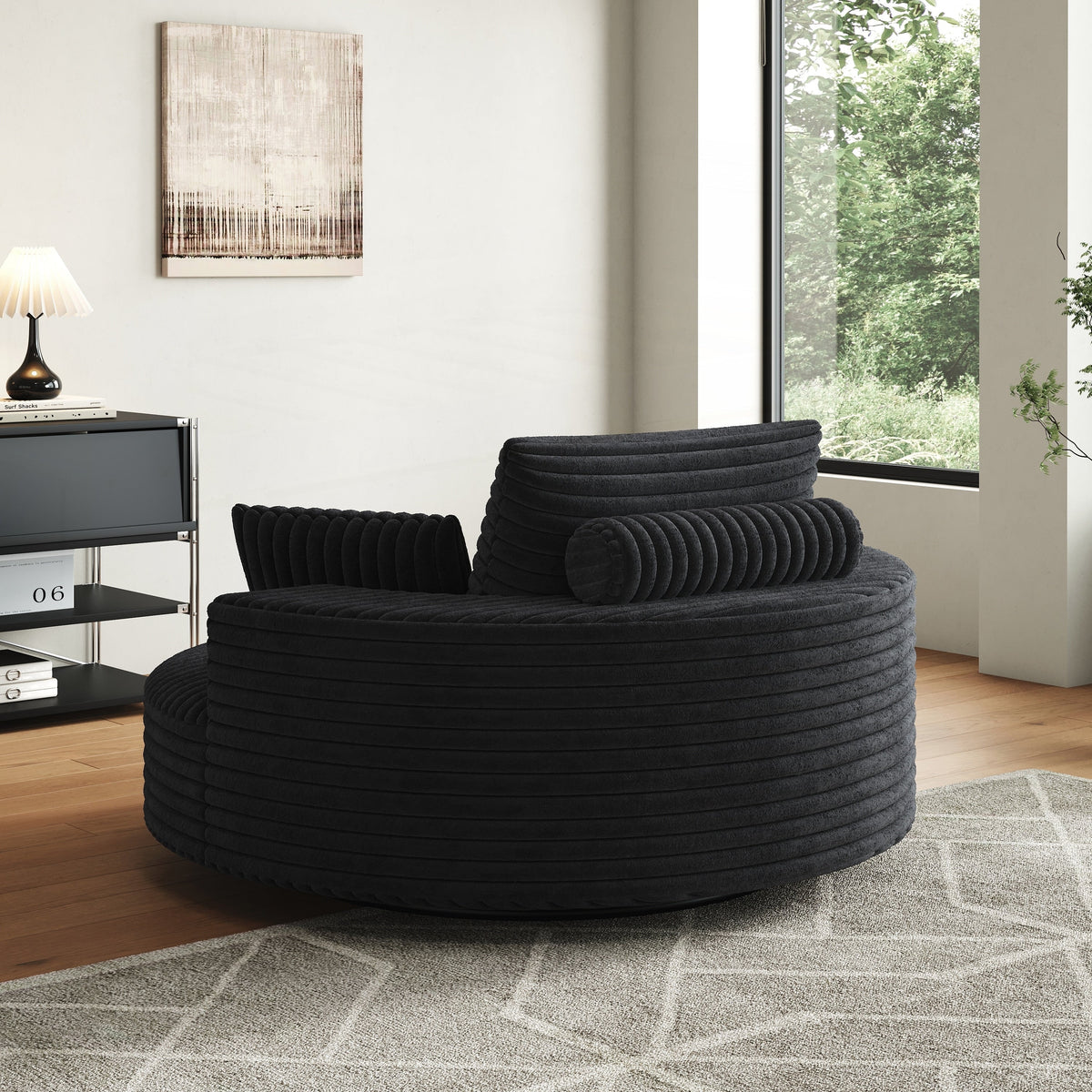 Fauteuil pivotant individuel en mousse et chenille côtelée