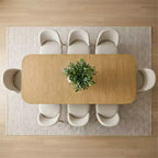 Set da pranzo composto da 9 pezzi per 8 persone, tavolo allungabile con base a cavalletto e sedie imbottite con gambe in legno massello-Panipeachy