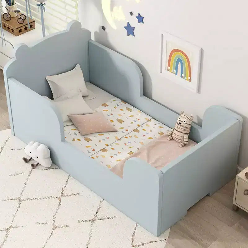 Letto da pavimento a forma di orso Okak per bambini dai 3 ai 6 anni, struttura per letto da bimbo con sponda di sicurezza, grazioso letto per bambini a forma di animale