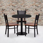 Set tavolo rotondo Emma e Oliver da 30 pollici laminato nero, 3 sedie in metallo con schienale a griglia