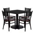 Emma and Oliver 36 Square Black Laminate Table Set, 4 Grid Back Metal Chairs