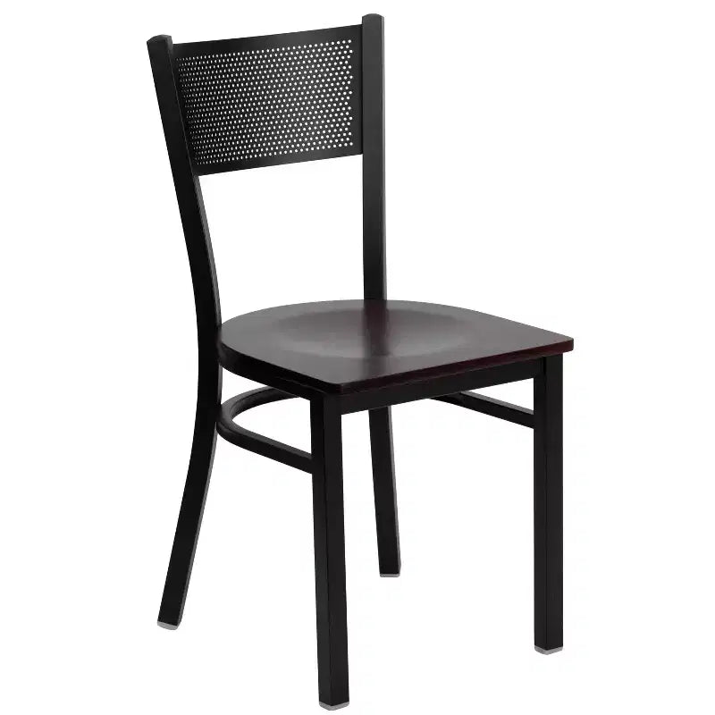 Set tavolo quadrato 36" nero in laminato Emma and Oliver, 4 sedie in metallo con schienale a griglia