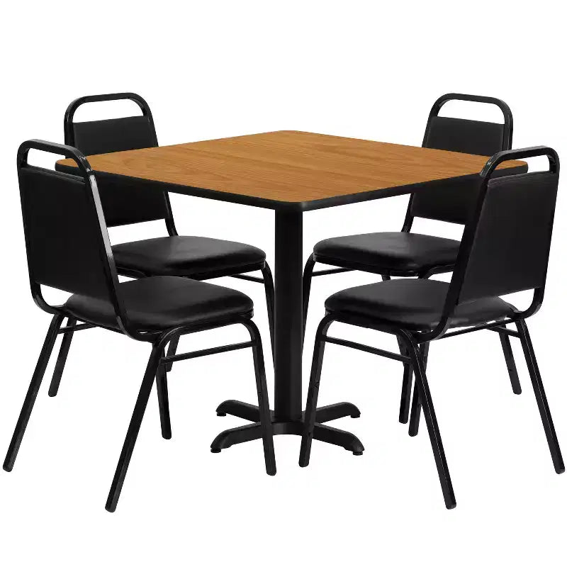 Emma and Oliver 36-Zoll-quadratisches Laminat-Tischset mit X-Gestell und 4 Bankettstühlen