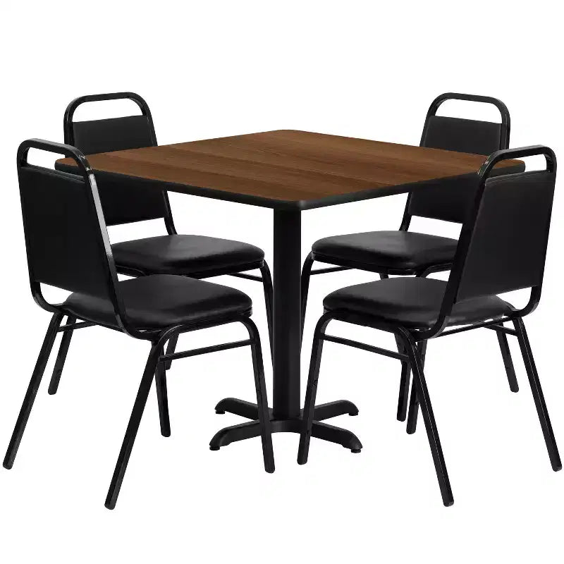 Emma and Oliver 36-Zoll-quadratisches Laminat-Tischset mit X-Gestell und 4 Bankettstühlen