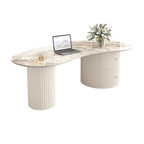 Table basse ovale blanche standard minimaliste avec 2 tiroirs