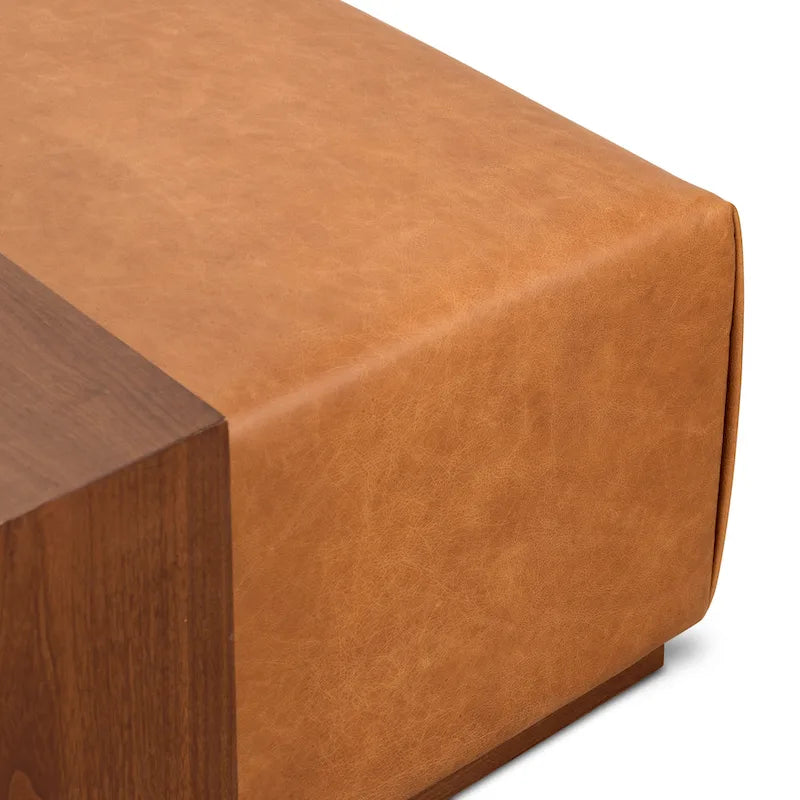 Pouf Jarmo Poly & Bark con tavolino regolabile in noce, vera pelle italiana pieno fiore