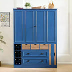 Armoire garde-manger indépendante Whisen de 71 po de hauteur, grand meuble de rangement pour salle à manger avec 4 portes pliantes, étagères et porte-bouteilles