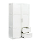 White Wood Wardrobe Armoire Storage Cabinet with Doors,Drawers,Hanging Rod