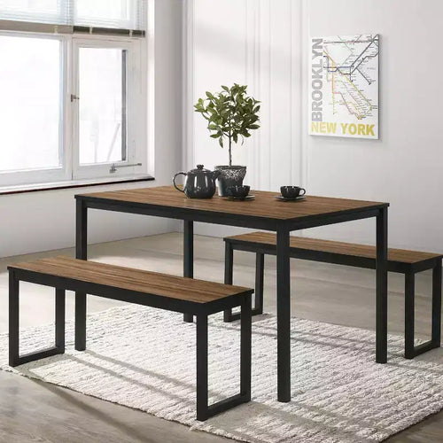 3-teiliges Killucan-Esszimmertischset mit 2 Bänken - miBasics