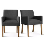Ensemble de 6 chaises de salle à manger rembourrées avec accoudoirs, fauteuils modernes en lin avec pieds en bois, chaises d’appoint pour salle à manger et salon - Panipeachy