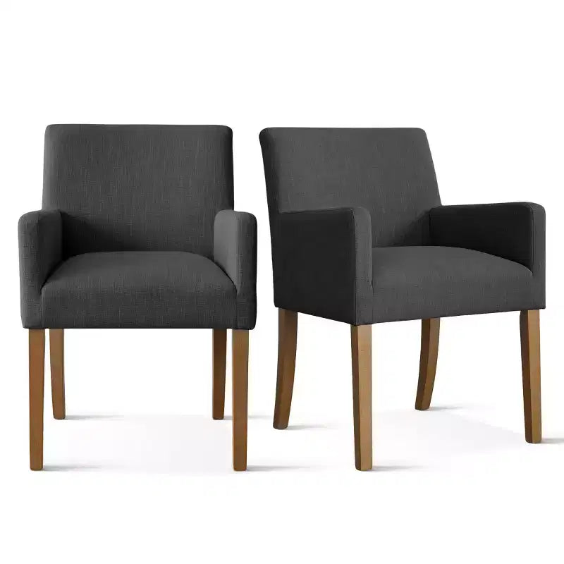 Ensemble de 6 chaises de salle à manger rembourrées avec accoudoirs, fauteuils modernes en lin avec pieds en bois, chaises d’appoint pour salle à manger et salon - Panipeachy