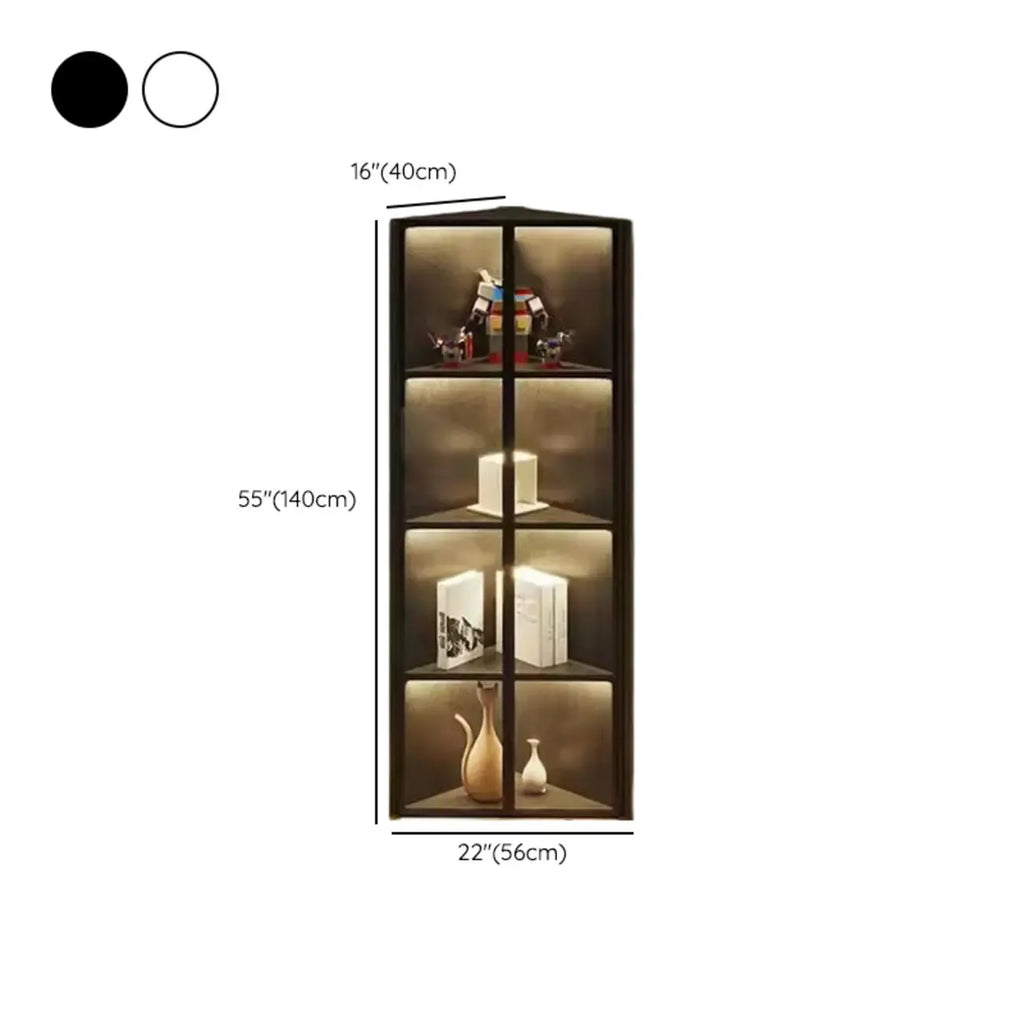 Mobile angolare moderno da esposizione in metallo e legno grigio con anta in vetro