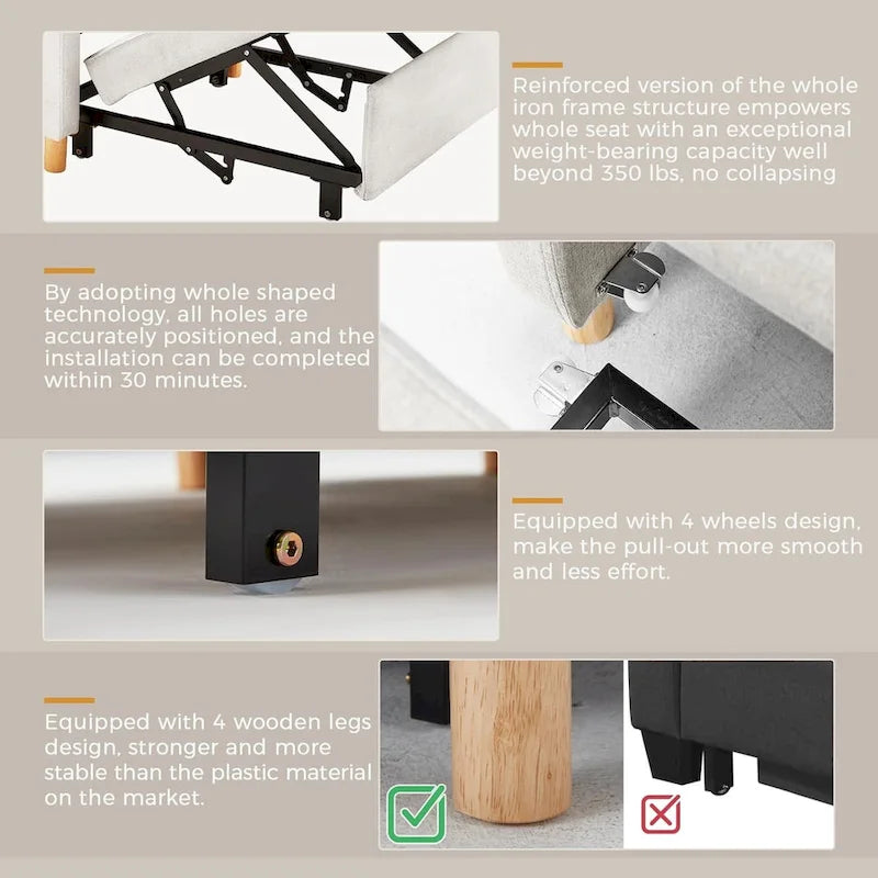 Poltrona divano letto 3 in 1 AECOJOY con cuscino e schienale convertibile