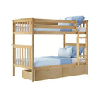 Etagenbett aus Massivholz, Einzelbett über Einzelbett, für Kinder mit Stauraumschubladen unter dem Bett