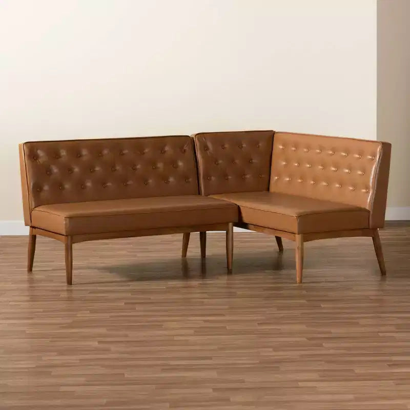 Set da pranzo con panca per angolo cottura in legno Riordan, 2 pezzi - Baxton Studio
