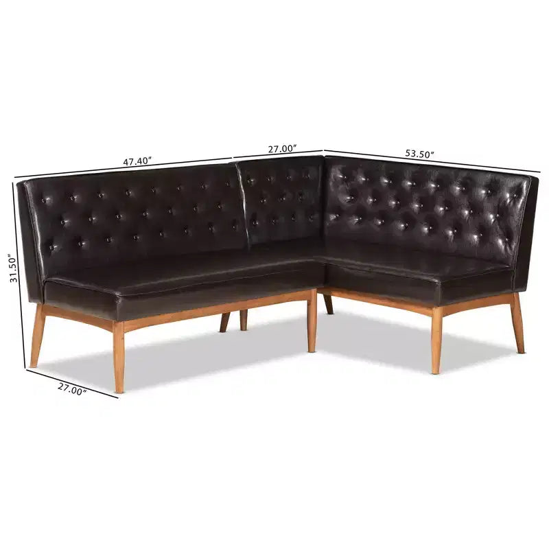 Set da pranzo con panca per angolo cottura in legno Riordan, 2 pezzi - Baxton Studio