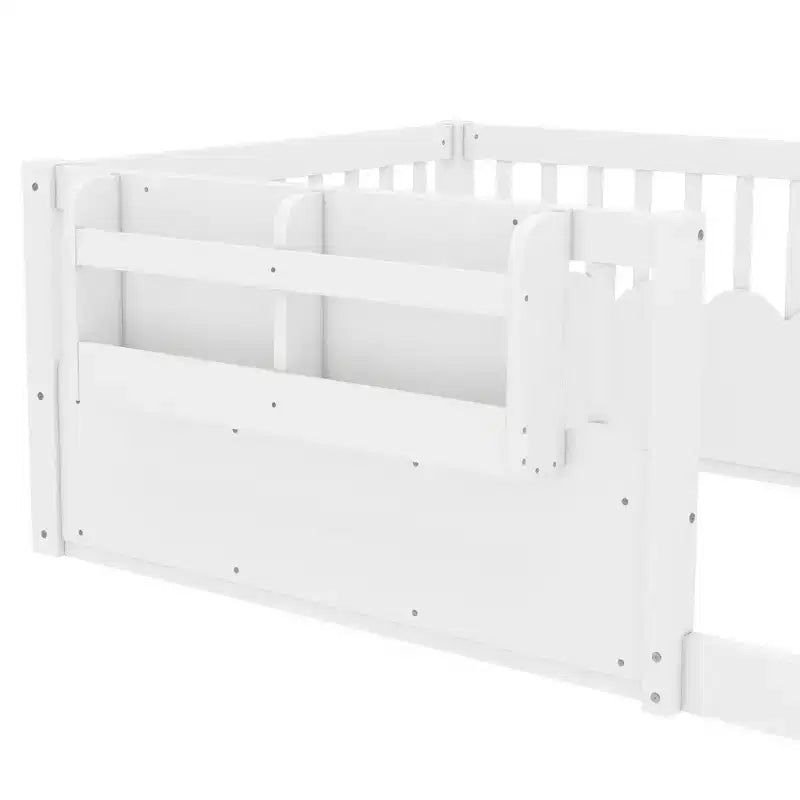 Lit cabane Montessori simple en bois Bellemave pour enfants, avec barrière surélevée et bibliothèque, pour filles et garçons