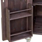 Îlot de cuisine extérieur Okak avec plateau en acier inoxydable, desserte de cuisine en bois avec portes, étagères et porte-épices, îlot de cuisine à roulettes