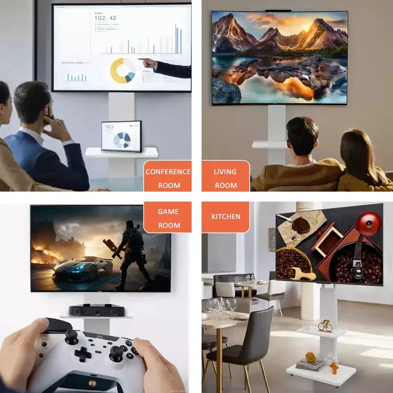 Meuble TV pour téléviseurs de 32 à 75 pouces, chariot TV mobile à hauteur réglable avec tiroir et roulettes pour le salon, la chambre et le bureau - ModernLuxe