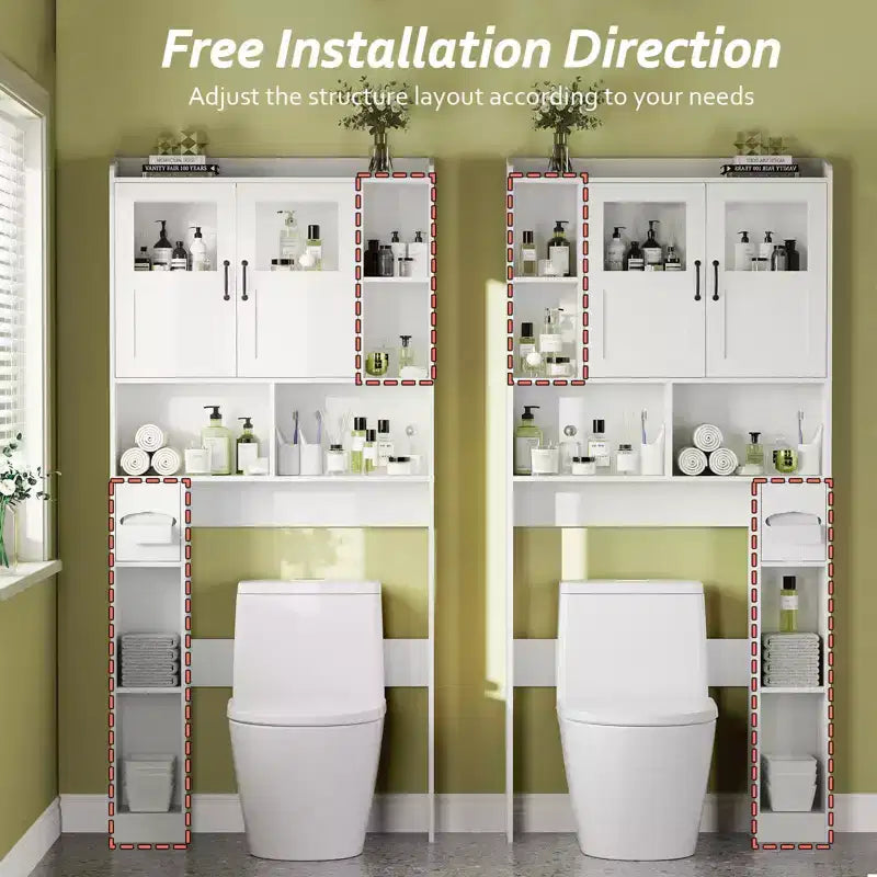 Mobile contenitore sopra il WC - 67,4 pollici di altezza, organizzatore e contenitore da bagno in stile rustico con ripiano regolabile e anta in vetro per bagno e lavanderia