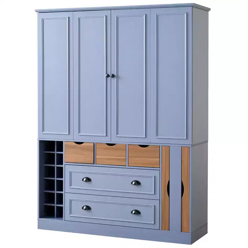 Armoire garde-manger indépendante Whisen de 71 po de hauteur, grand meuble de rangement pour salle à manger avec 4 portes pliantes, étagères et porte-bouteilles