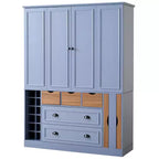 Armoire garde-manger indépendante Whisen de 71 po de hauteur, grand meuble de rangement pour salle à manger avec 4 portes pliantes, étagères et porte-bouteilles