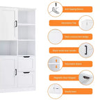 62'' Tall Bathroom Storage Cabinet, Freestanding Floor Storage Cabinet With Drawer & Adjustable Shelf, Pantry Storage Cabinet For Bathroom Living Room