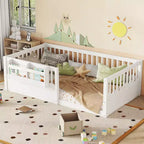 Lit cabane Montessori simple en bois Bellemave pour enfants, avec barrière surélevée et bibliothèque, pour filles et garçons