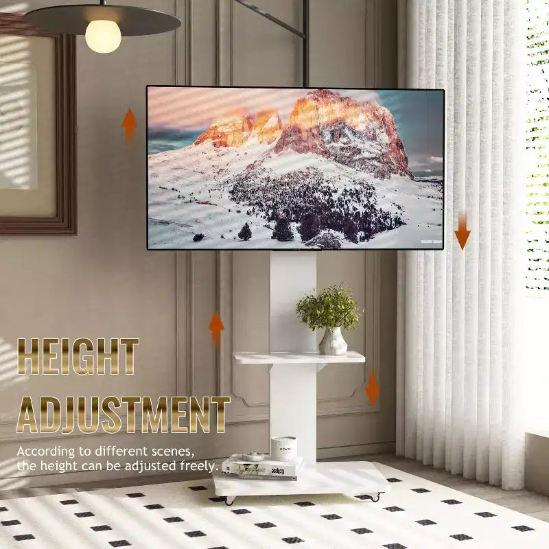 Meuble TV pour téléviseurs de 32 à 75 pouces, chariot TV mobile à hauteur réglable avec tiroir et roulettes pour le salon, la chambre et le bureau - ModernLuxe