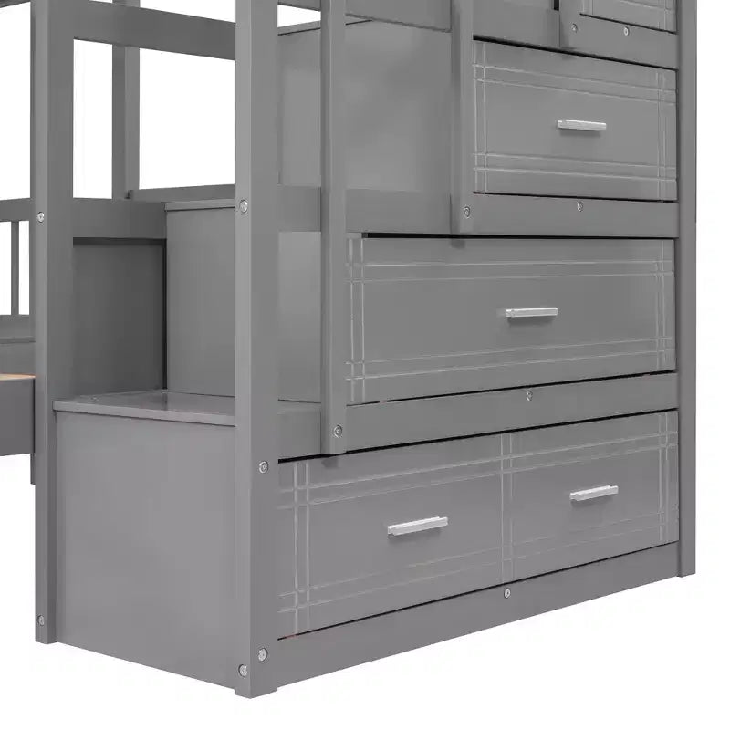 Lit superposé Whisen avec lit double au-dessus de deux lits une place, lit superposé triple en bois avec tiroirs et barrières de sécurité