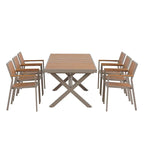 Set da pranzo da esterno estensibile da 7 pezzi con tavolo estensibile e 6 sedie con braccioli