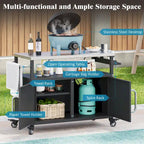 Îlot de cuisine extérieur avec plateau en acier inoxydable, chariot de gril en métal avec meuble de rangement - N/A
