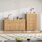 Cassettiera bianca / effetto marmo e legno a 5 cassetti - Pannello scanalato, per 1 persona