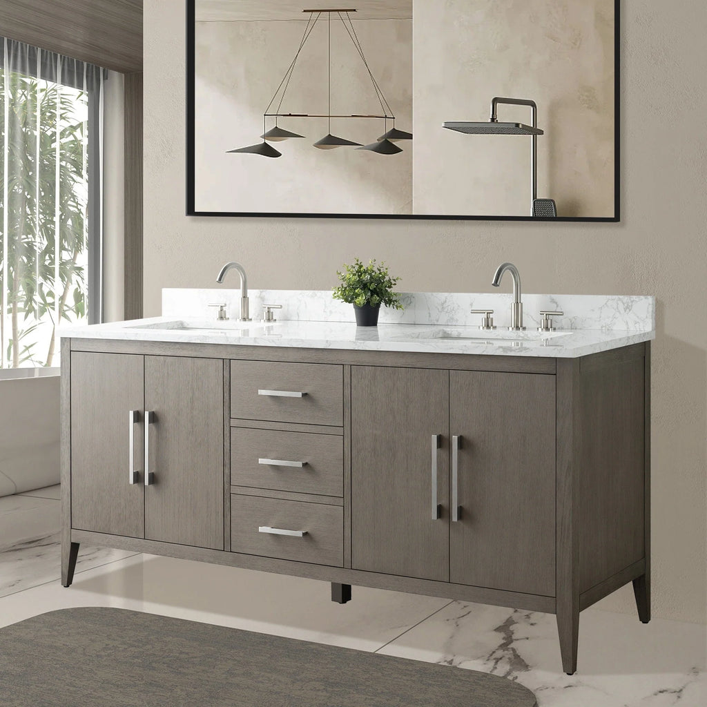 Meuble-lavabo Vanity Art 72 à double vasque avec plateau en marbre reconstitué