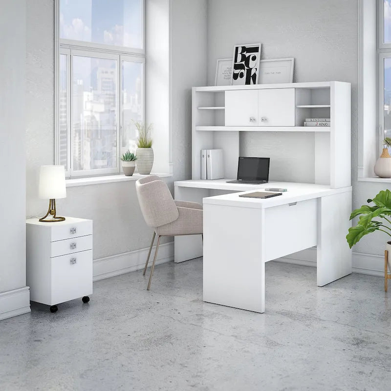 Bureau d’angle Echo en L avec surmeuble et tiroirs