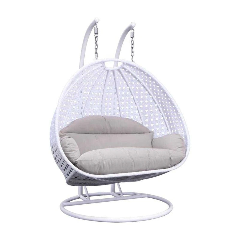 LeisureMod 2 Person Hanging Egg Chair with Stand - Outdoor/Indoor Rattan Wicker Patio Swing Hammock Lounger with Cushions