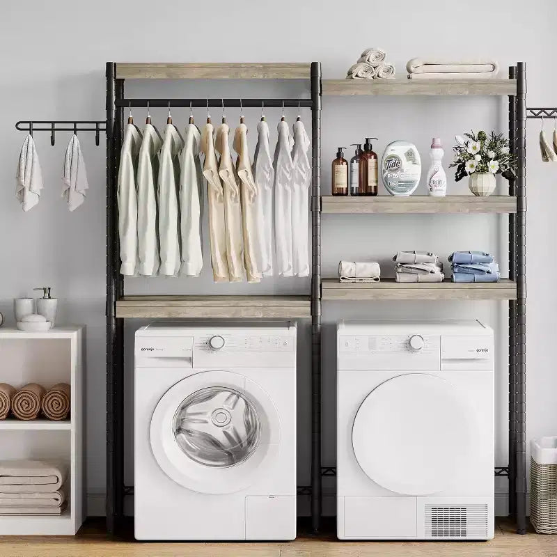 Scaffale sopra lavatrice, scaffale portaoggetti a 5 ripiani per asciugatrice con altezza regolabile, scaffale da bagno salvaspazio per bagno e lavanderia