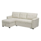 Divano componibile reversibile trasformabile con letto estraibile, chaise longue con contenitore nascosto e gambe resistenti