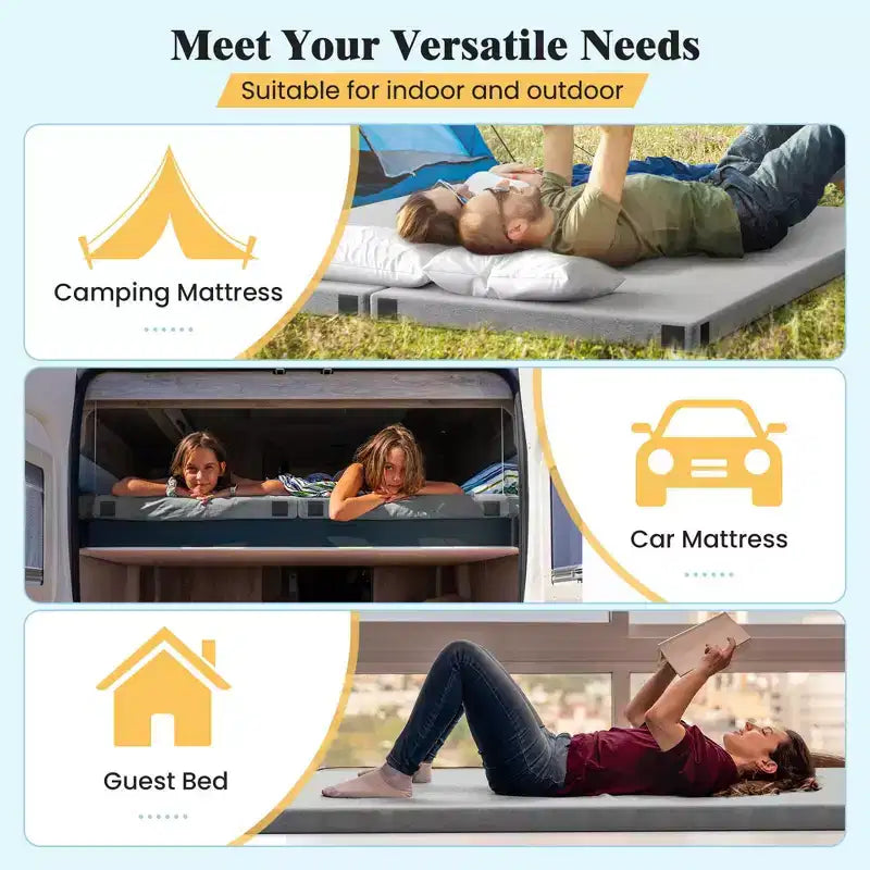 Materasso da campeggio in memory foam Costway con fondo antiscivolo e borsa da viaggio per dormire all’aperto, grigio/blu