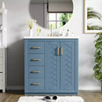 Meuble-lavabo de salle de bains simple de 30 pouces avec meuble et 3 tiroirs ??Noir / Bleu / Vert / Indigo / Blanc