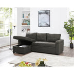 Divano componibile reversibile trasformabile con letto estraibile, chaise longue con contenitore nascosto e gambe resistenti