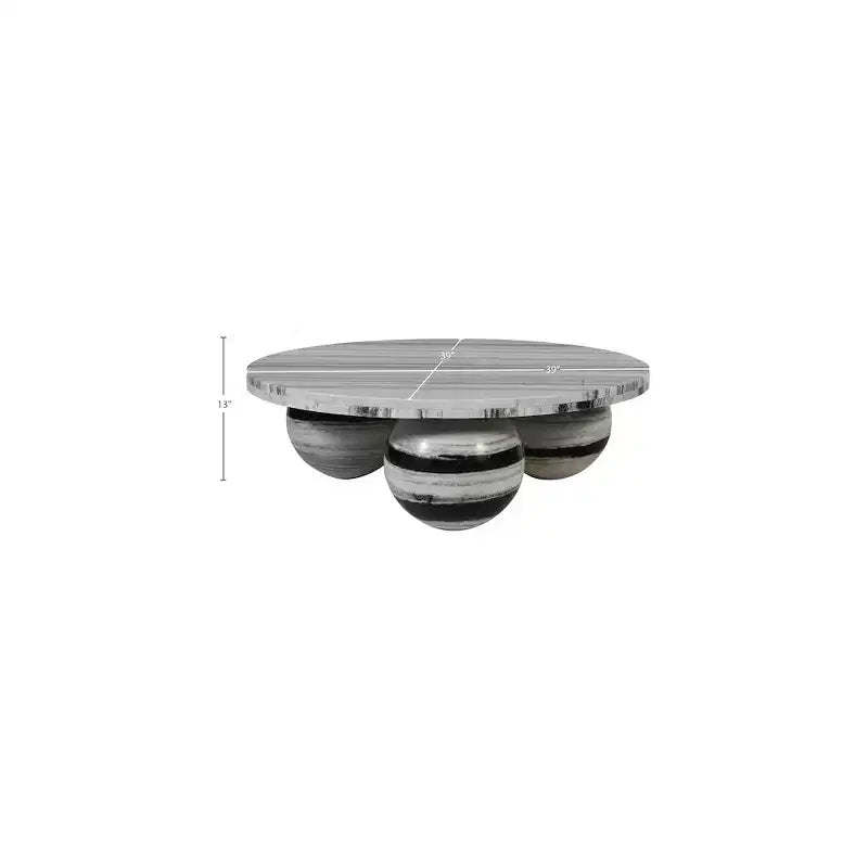 Table basse ronde en marbre avec pieds sphériques, multicolore, 4 places ??