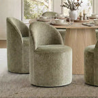 Ensemble de table à manger moderne pour 6 personnes, table ronde à piètement central, fauteuils tonneau pivotants à roulettes, chenille texturée - Panipeachy